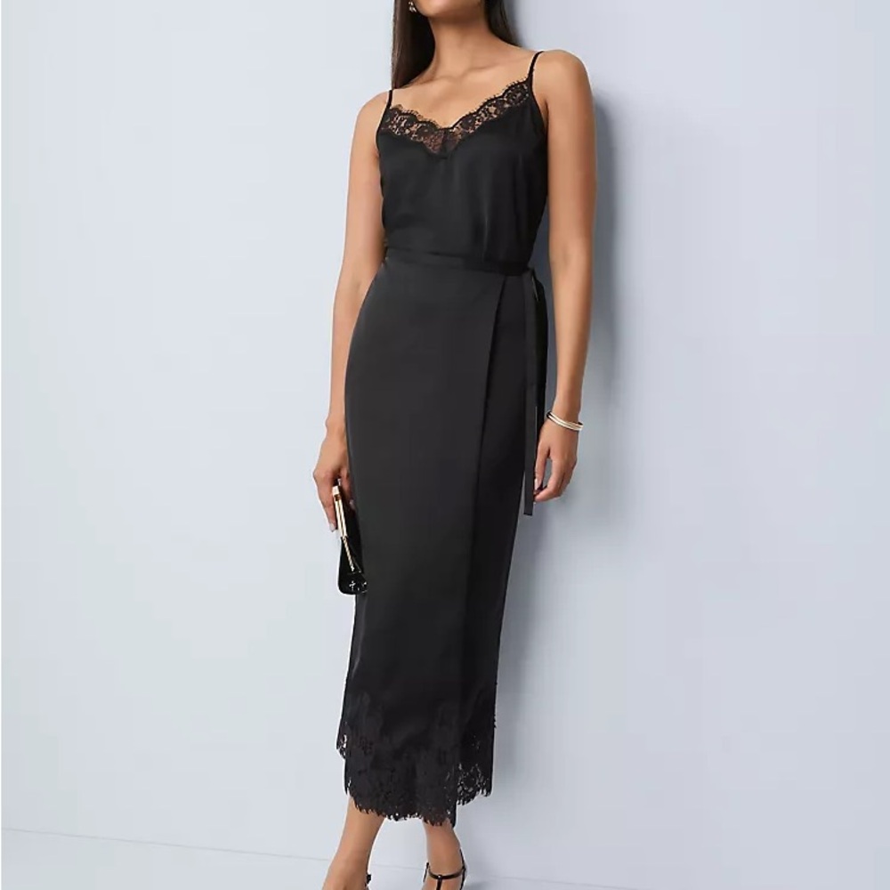 Satin Lace Hem Wrap Skirt